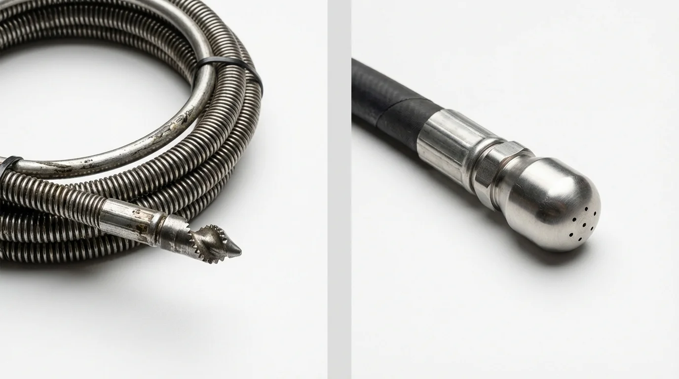 Drain snake cable and hydro jetting nozzle used for drain cleaning in La Center, KY