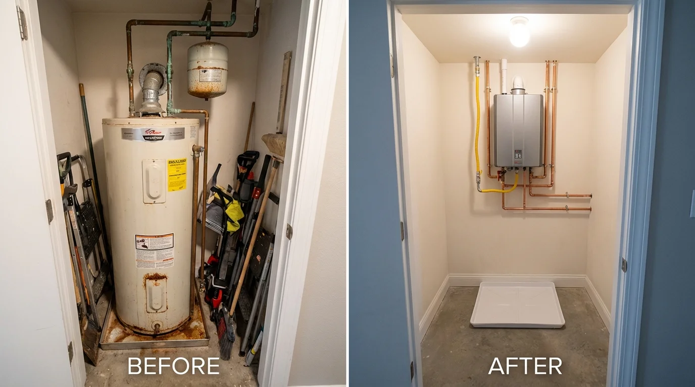 Tank water heater versus wall-mounted tankless unit comparison for La Center, KY homeowners