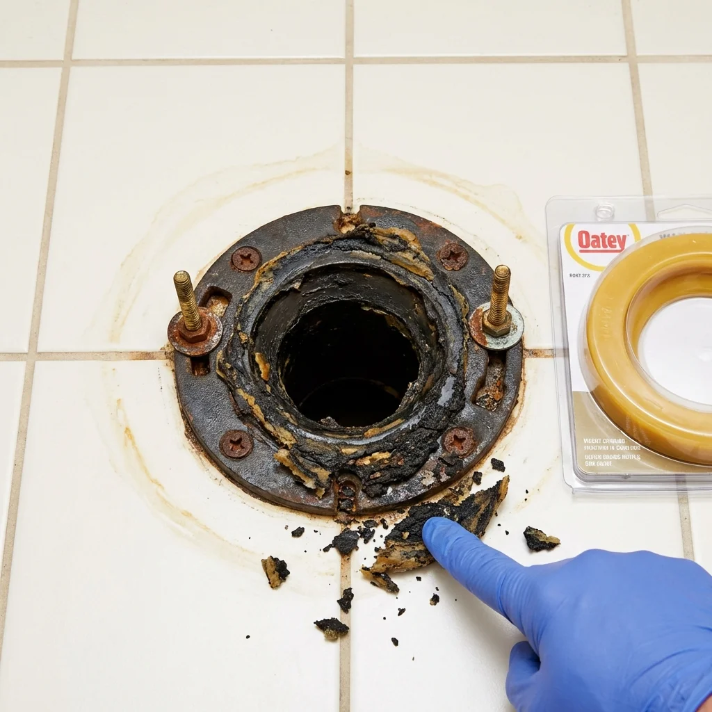 Failed wax ring showing water seepage at the base of a toilet in a La Center, KY home